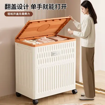 Storage box with wheels, foldable plastic, large capacity organizer