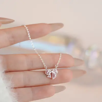 S999 sterling silver butterfly bow necklace, delicate design