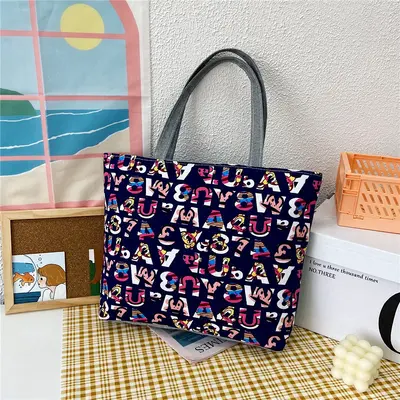 Large Capacity Printed Canvas Shoulder Bag for Women, Korean-Style Tote - 9
