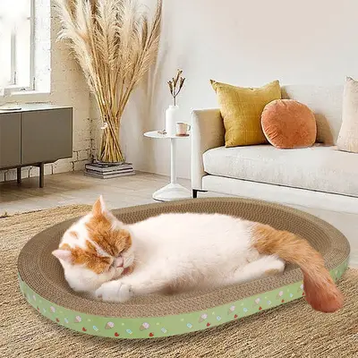 Thick Corrugated Cardboard Cat Scratcher Board with Cat Bed - 3