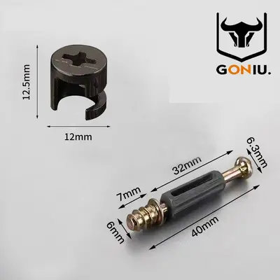 12 mm dolap bağlantı konektörü, üçü bir arada, hızlı kurulum, siyah eksantrik