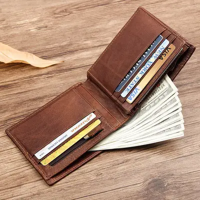 Retro Genuine Leather Men's Short Wallet, RFID Protection, Multi-Card Slots - 4