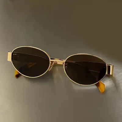 Women's Retro Oval Metal Frame Sunglasses Hong Kong Style - 3