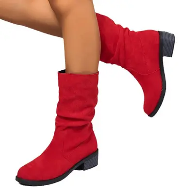 Suede Chunky Heel Women's Mid-Calf Boots Plus Size
