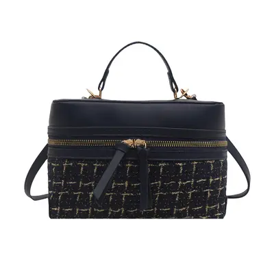 Mini Box Handbag with Wool Fabric and Chain Strap for Women - 7