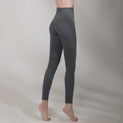 Damen-Yogahose mit hohem Bund, Lycra, gerauter Stoff - 9