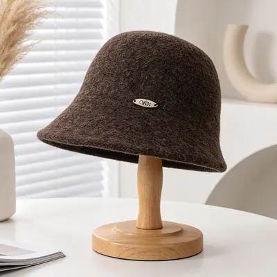 Korean-Style Wool Blend Fisherman Hat for Women, Windproof, Autumn Winter - 8
