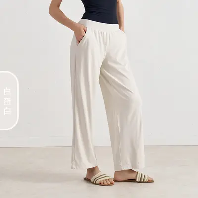 Yoga-Hose mit weitem Bein, hohe Taille, Taschen, lockerer Schnitt - 10