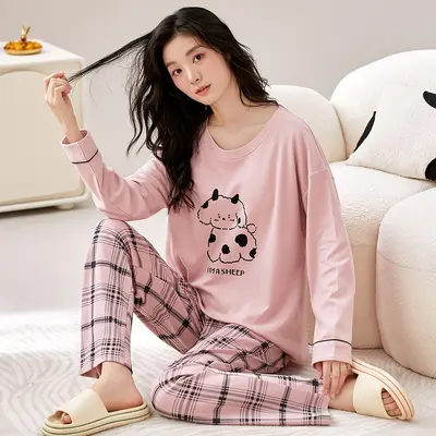Women's 100% Cotton Pajama Set for Autumn and Winter