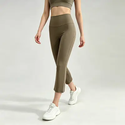 Nylon 66 Micro Flare Yoga Pants for Women, Petite High-Waist - 8