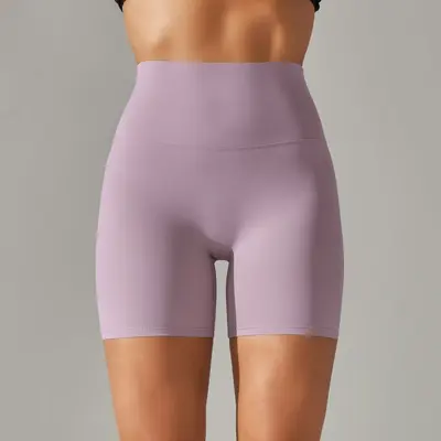 Kadın çift yüzlü düz renk yoga şortu, yüksek bel, üç çeyrek boy - 9