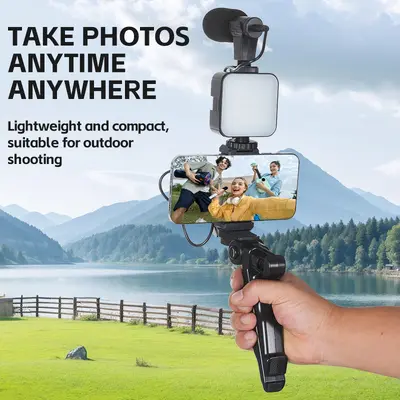 AY49 Ringlicht Set mit Telefonhalter Live-Streaming-Mikrofon tragbarer Fotografie-Stativ für Außenaufnahmen