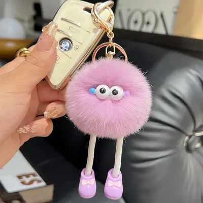 Long-legged imitation Rex rabbit plush keychain, small charcoal ball pendant - 10