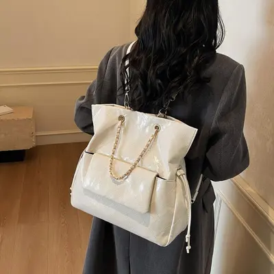 Women's Backpack, Large Capacity, Oily Leather Look - 4