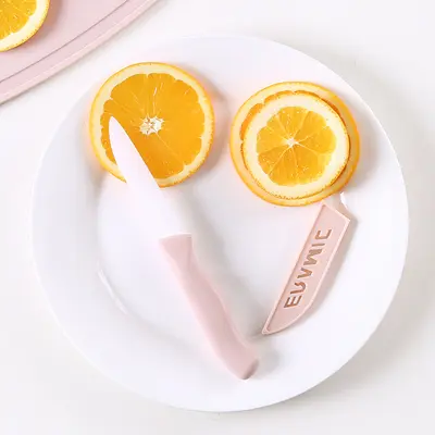 Mutfak üç parçalı seramik meyve bıçağı seti mini plastik kesme tahtası soyma bıçağı ev küçük bıçak bıçak