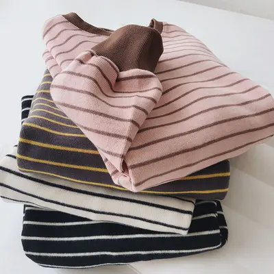 Damen-Sweatshirt aus Baumwolle, Weiß-Rosa gestreift, locker