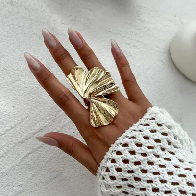 European and American cross-border jewelry, accessible luxury style asymmetric stereo alloy ring, designed pleated wide ring new product - 9