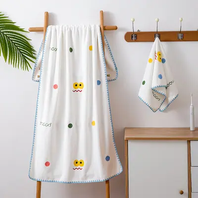 Korallenflausch-Handtuchset für Babys, gestickt, wassersaugend - 8