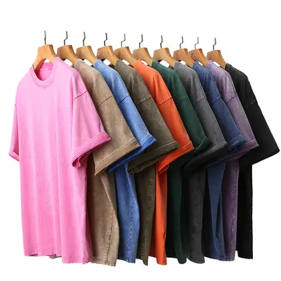230g Pure Cotton Heavy Weight Vintage Short Sleeve T-shirt Wax Dyed Water Washed Drop Shoulder Full Cotton Retro T-shirt Loose Oversize