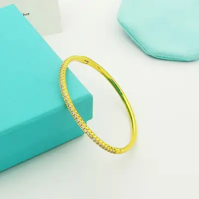 Gold-plated semi-circle bracelet with single row crystals - 7