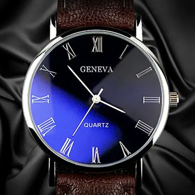 Korean fashion men's watch, alloy case, roman numerals, leather strap