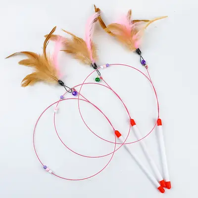 Cat Teaser Wand with Steel Wire and Replaceable Feather Head - 2