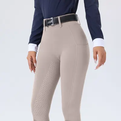 Damen-Reithose für Wettkämpfe, Silikon, rutschfest, abriebfest, mit Handytasche