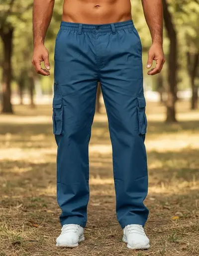 Herren Freizeithose mit mehreren Taschen, lockerer gerader Schnitt, Cargohose - 12