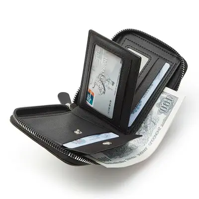 Men's Short Bifold Wallet with Multiple Card Slots and Coin Pocket - 4