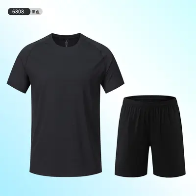 Round Neck Short-Sleeve Fitness T-Shirt Set, Lightweight, Quick-Dry and Breathable