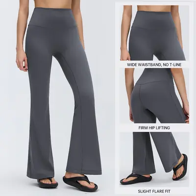 Yüksek bel yoga taytı kadın şeftali kaldırma flare pantalonu D26017