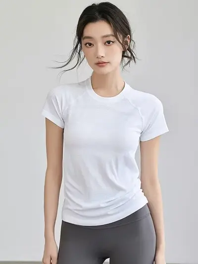 Kısa Kollu Hızlı Kuruyan Spor Fitness ve Yoga T-Shirt, Vücut Hatlı
