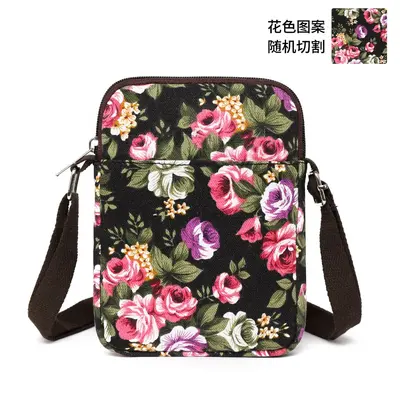 Floral Canvas Crossbody Bag with Multiple Pockets, Middle-Aged Style - 9