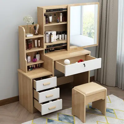 Tuvalet masası yatak odası küçük daire modern basit sürgülü ayna entegre tuvalet masası LED ışık tuvalet masası depolama dolabı