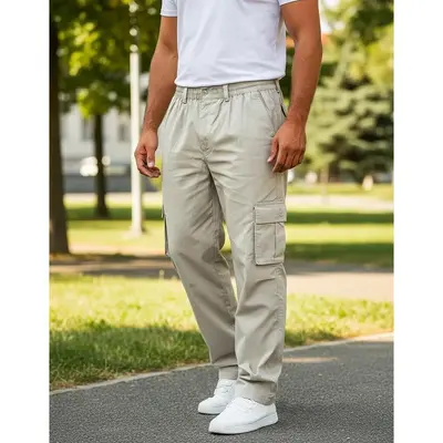 Herren Freizeithose mit mehreren Taschen, lockerer gerader Schnitt, Cargohose