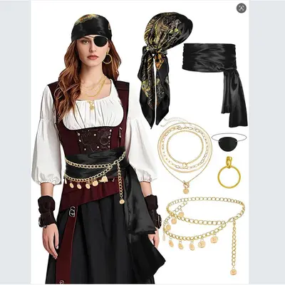 Damen-Piratenkostüm-Set mit Gürtelkette, Halloween Cosplay F068