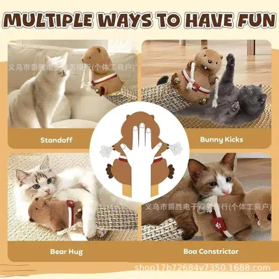 Interactive Cat Wrestling Gloves, Plush Figure Cat Toy - 5