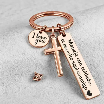 Engraved Stainless Steel Keychain, Round and Square Tag - 8