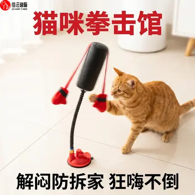 Cat Boxing Stand with Spring, Self-Play Interactive Cat Toy
