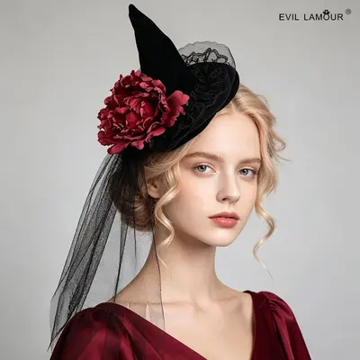 Bridal Headpiece Vintage Mesh Hat with Feather Hair Accessory, Derby Hat - 9