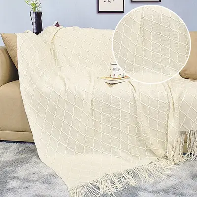 Knitted yarn blanket summer new Scandinavian tassel blanket office bed blanket premium sofa candy blanket - 7