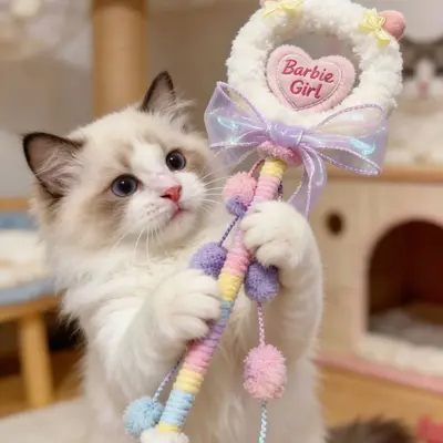 Heart-Shaped Cat Teaser Wand, Long Handle Chew-Resistant Interactive Cat Toy - 5