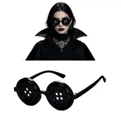 Halloween-Partybrille mit Knopfaugen, schwarzes rundes Gestell
