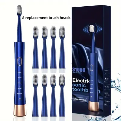 Elektrozahnbürste, 8 Bürstenköpfe, Schallvibration, Dual-Modus