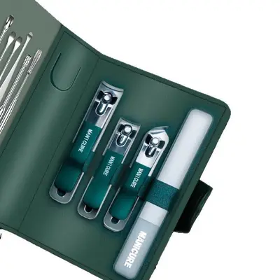Edelstahl Nagelschneidset mit Ledertasche, 15-teilig
