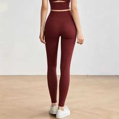 Kadın Yüksek Bel Yoga Pantolon Takımı, Retro Kırmızı, Kalça Kaldırıcı - 9