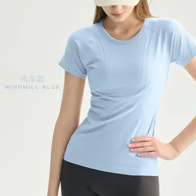 Women's Seamless Yoga T-Shirt, Short Sleeve, Thin Pilates and Running Top - 12