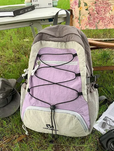 Large-Capacity Color-Block Backpack for Hiking and School - 9