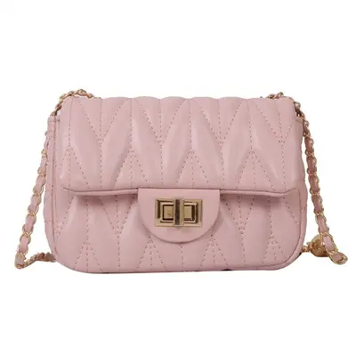 Women's Small Square Bag with Chain Clasp, Diamond-Quilted Stitching - 6