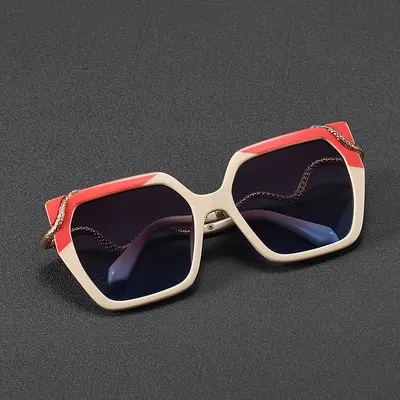 Large Square Frame Sunglasses with Metal Snake-Shaped Mirror Temples - 7